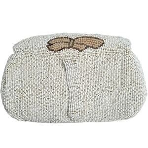 Antique Glass Beaded Dainty Art Deco Bow Design Zip Change Clutch‎ Bag Purse 6in